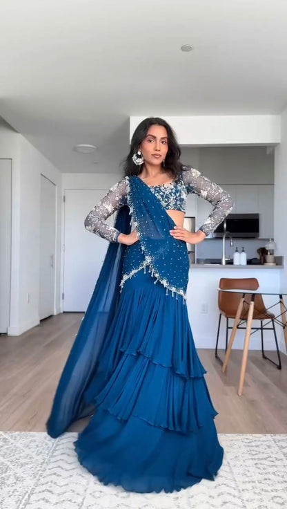 Sari Lehenga en Gorgette Foux