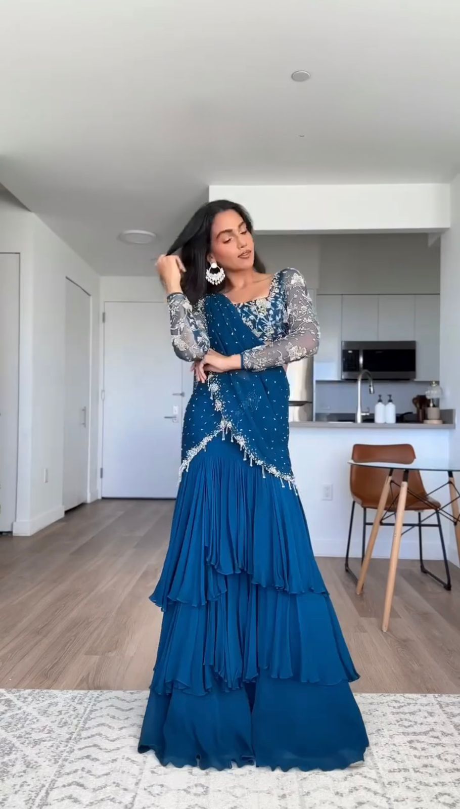 Sari Lehenga en Gorgette Foux