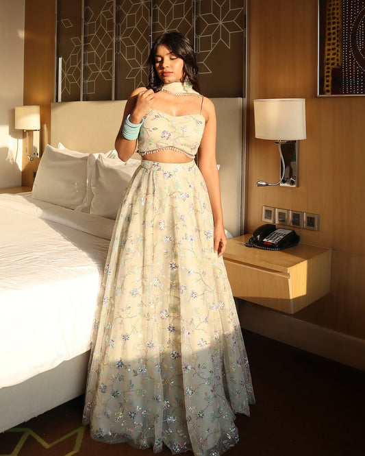 Lehenga en soie tigré premium