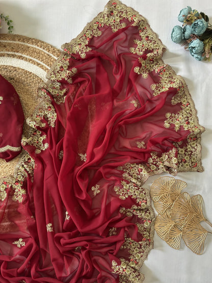 Sari brodé en georgette incontournable