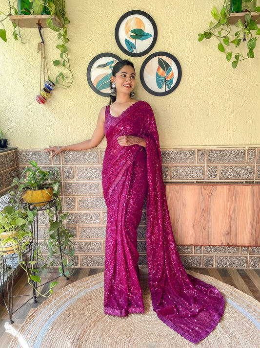 Sari en Georgette avec motifs