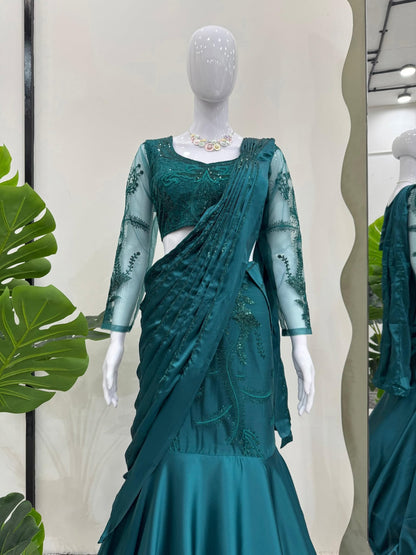 ஜப்பானிய சாடின் லெஹங்கா புடவை