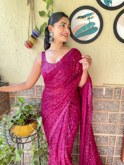 Sari en Georgette avec motifs