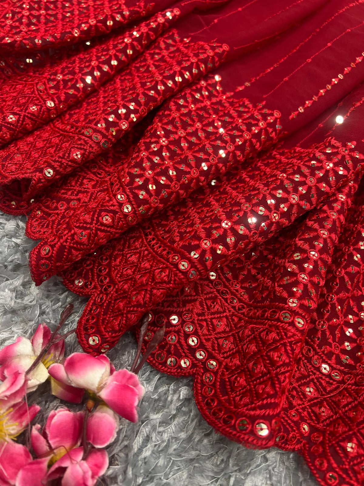 Sari en Georgette épais et sequin