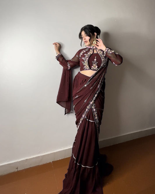 Sari Lehenga en fausse Georgette
