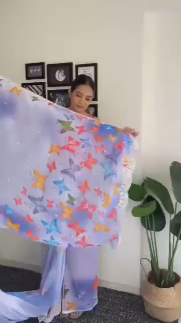 Sari en Georgette avec imprimé