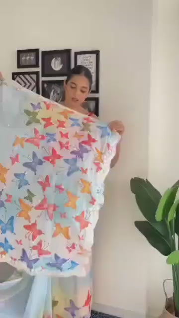 Sari en Georgette avec imprimé